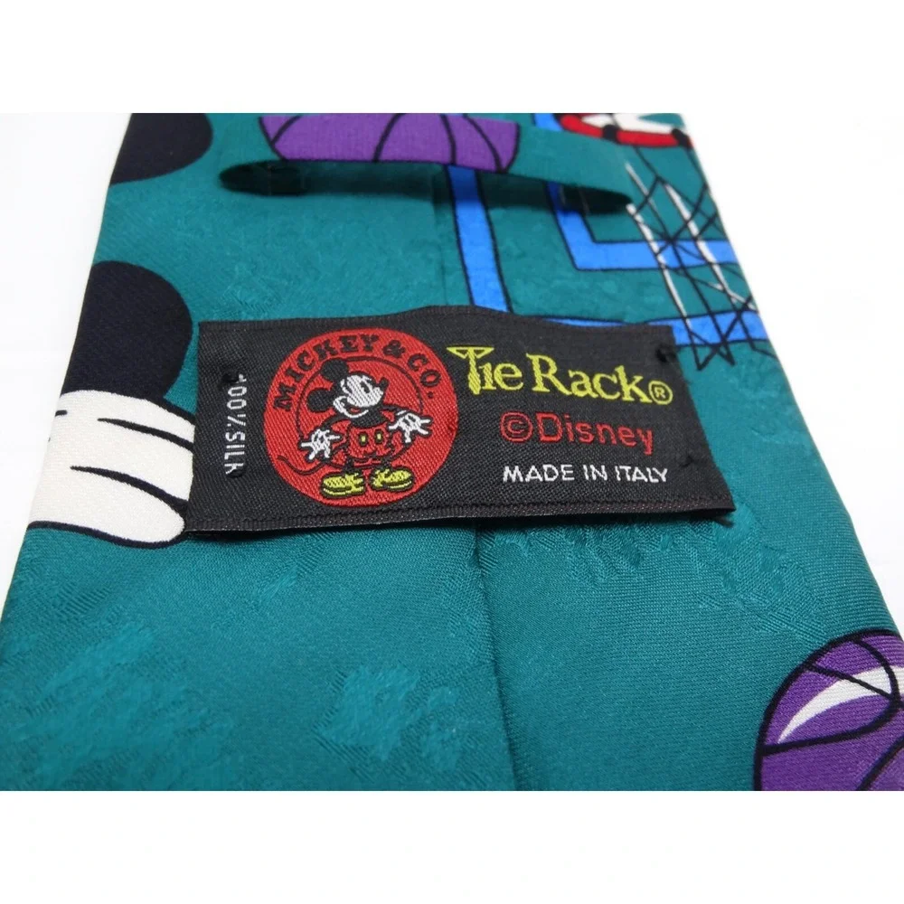 Vintage Disney Mickey Mouse Playing Basketball TieRack Silk Tie Made‎ In Italy